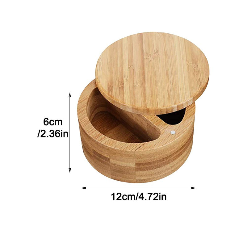 [Australia - AusPower] - Bamboo Seasonings Box,Kitchen Salt Pepper Spice Cellars Storage Container With Pepper Swivel Lid and 2 Spoons,Two Compartments Spice Storage Container for Home Kitchen as picture show 