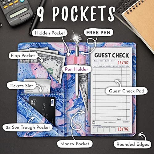 [Australia - AusPower] - 9 Pocket Server Book w/Diamond Pen, Waitress Book w/Money Pocket and Zipper, Waitress Book, Server Books for Waitress, Server Books, Waitress Book Organizer, Server Book Cute, Servers Book 