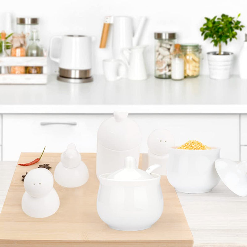 [Australia - AusPower] - Swetwiny Porcelain Sugar Bowl with Lid and Spoon, Ceramic Salt Storage Jar, White Seasoning Container for Home and Kitchen, 7 Ounces (White) 
