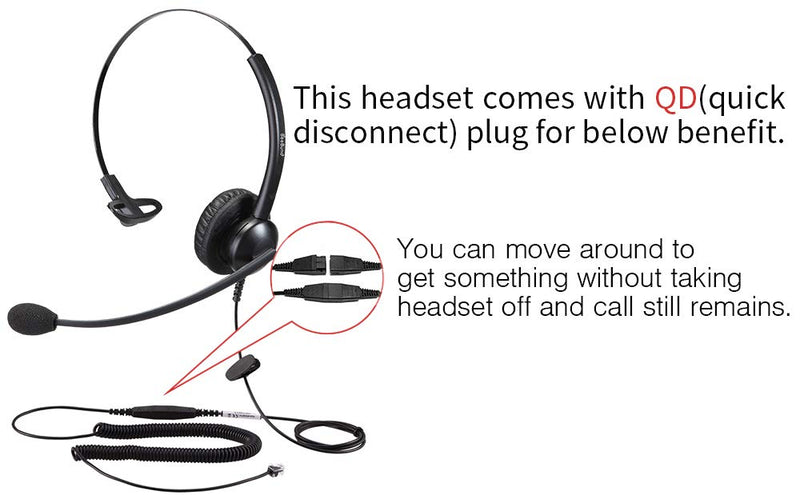 [Australia - AusPower] - Telephone Headset with Mic Mute & Volume Control for Landline Phone, Monaural Call Center Headset with Noise Cancelling Microphone for 6941 7841 7941 7942 7945 7960 7961 7962 7965 8845 8945 