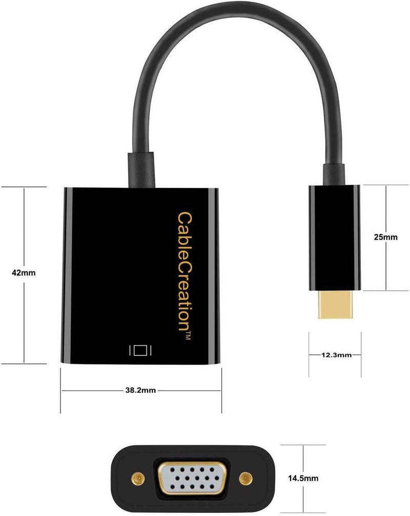 [Australia - AusPower] - USB C to VGA Adapter, CableCreation USB Type C to VGA Converter, Compatible with MacBook Pro 2020, Mac Mini, iPad Pro 2021/2020, Surface Pro 7, Chromebook Pixel, XPS 13, Galaxy S22/S20, Black Black+ABS Shell 