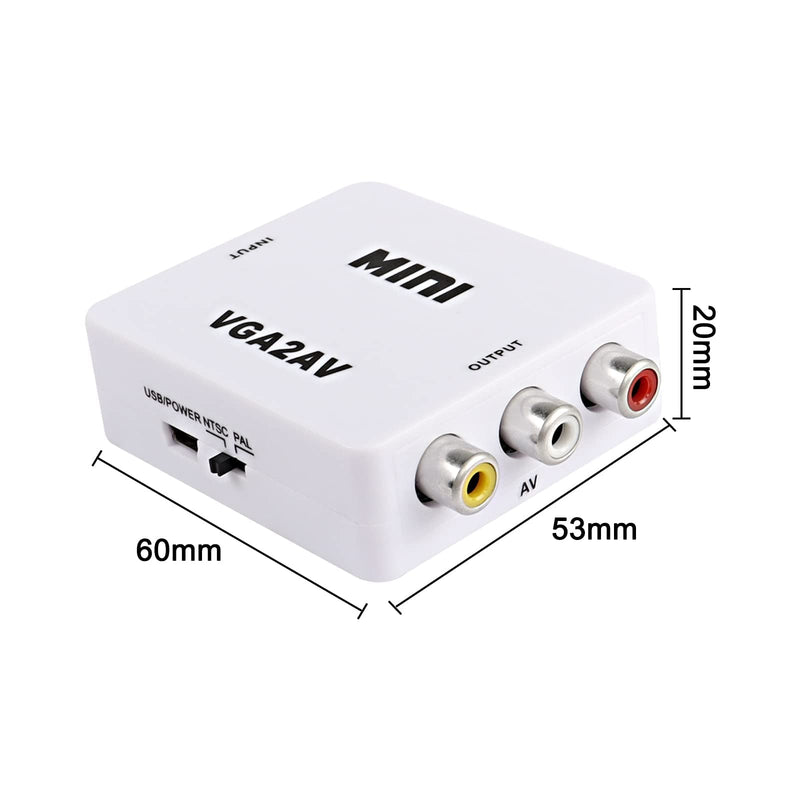 [Australia - AusPower] - XMSJSIY VGA to AV RCA Composite Converter Adapter Box with USB Power Cable HD 1080P Audio Video Converter PC to TV Set Top Box 