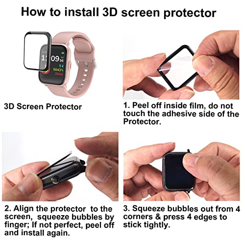[Australia - AusPower] - smaate 3D Screen Protector Compatible with CS201 CS201C Smartwatch MorePro 1.4inch and Kalinco Zoskvee UXD FITVII 1.3inch, 3-Pack, Square, Full Coverage, Curved Edge frame, Anti-shatter, Anti-scratch Black 