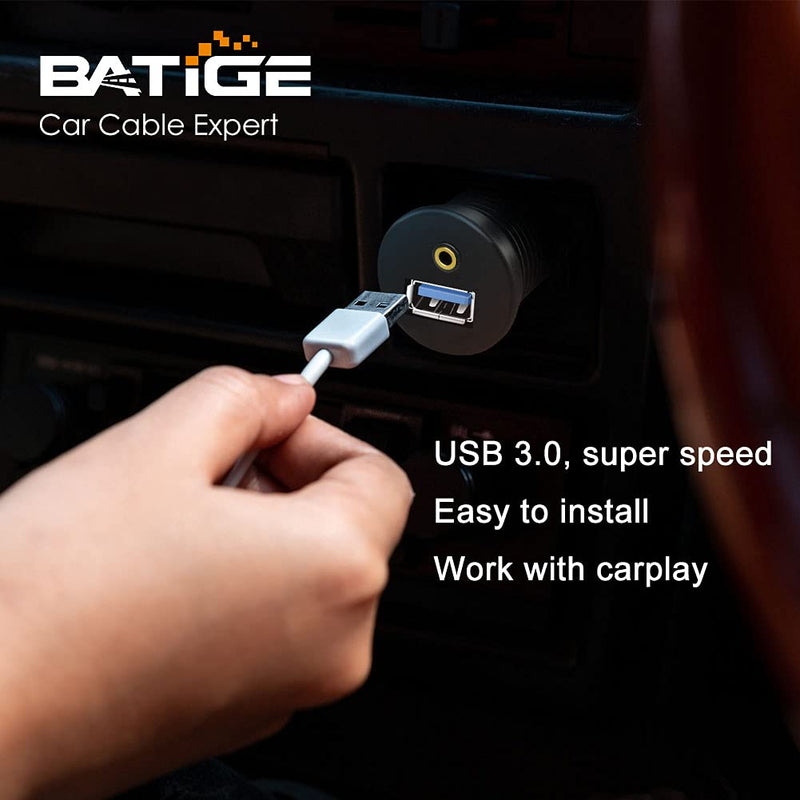 [Australia - AusPower] - BATIGE USB 3.0 & 3.5mm Car Mount Flush Cable 3.5mm + USB3.0 AUX Extension Dash Panel Waterproof Mount Cable for Car Boat and Motorcycle - 3ft 
