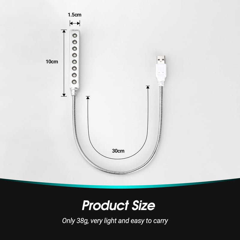 [Australia - AusPower] - USB LED Light - 8 Super Bright LED Reading Lamp - No Batteries Needed - PC & Mac Compatible (ULT05 Silver) 