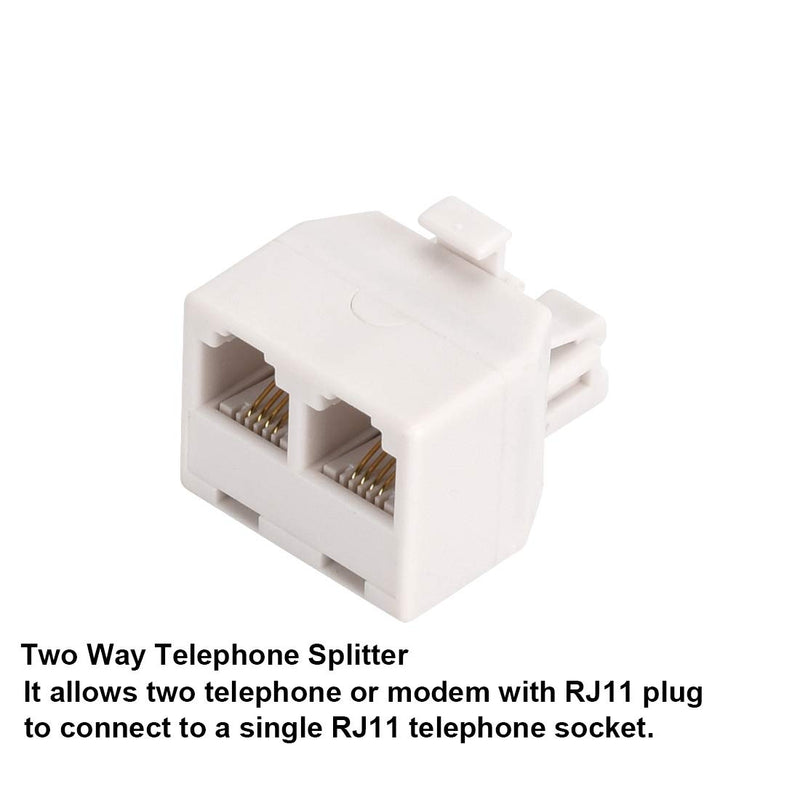 [Australia - AusPower] - Phone line Splitter, RJ11 Wall Plate Male Plug to Dual RJ11 Female Socket Adapter 2 Pack - White 