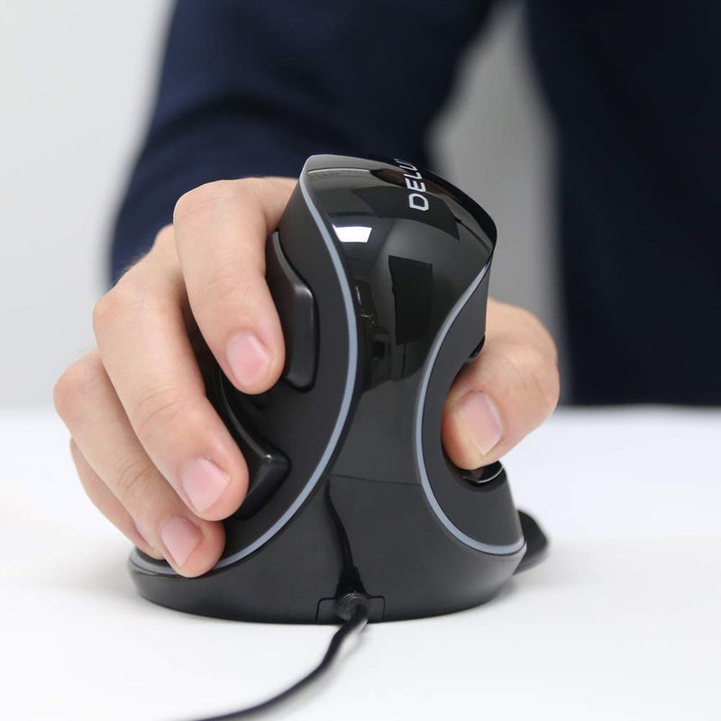 [Australia - AusPower] - DELUX Wired Ergonomic Vertical Mouse, Large RGB Ergonomic Computer Mouse with 6 Buttons, Removable Wrist Rest, 4000DPI and On-Board Software Reduce Hand Strain,for Carpal Tunnel(M618Plus RGB-Black) Wired with RGB 