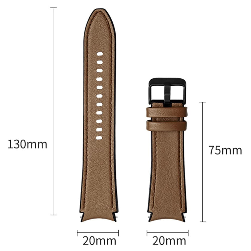 [Australia - AusPower] - PINHEN Band Compatible with Samsung Galaxy Watch 4 40mm 46mm Bracelet, 20mm Leather Hybrid Silicone Watch Band Replacement Strap for (2021) Galaxy Watch 4 40mm 44mm / Galaxy Watch4 Classic 42mm 46mm Smartwatches Brown 