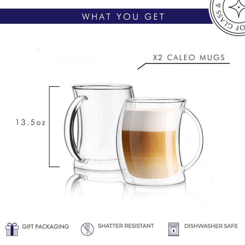 [Australia - AusPower] - JoyJolt Caleo Collection Double Wall Insulated Glass Coffee Cups (Set Of 2) -13-Ounces 