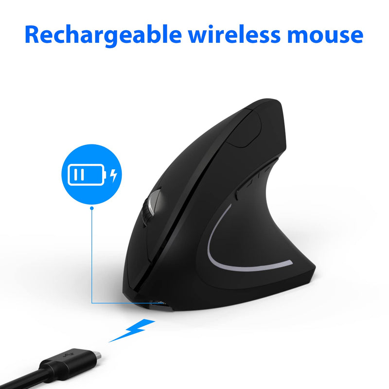 [Australia - AusPower] - Ergonomic Mouse, BOMENYA Vertical Wireless Computer Mouse 2.4G with Portable, Cordless, Silent Ergonomic Mouse Rechargeable & USB Receiver, 3 Adjustable DPI, 6 Buttons-Optical for PC Desktop MacBook 