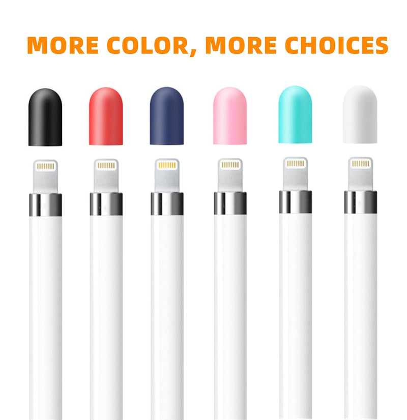 [Australia - AusPower] - [6 Pack] Fudda Replacement Cap for Apple Pencil 1st Generation - Silicone Protective Cap Cover Compatible with iPad Pro 9.7/10.5/12.9 Pen (Black, Navy, Red, White, Mint, Pink) 