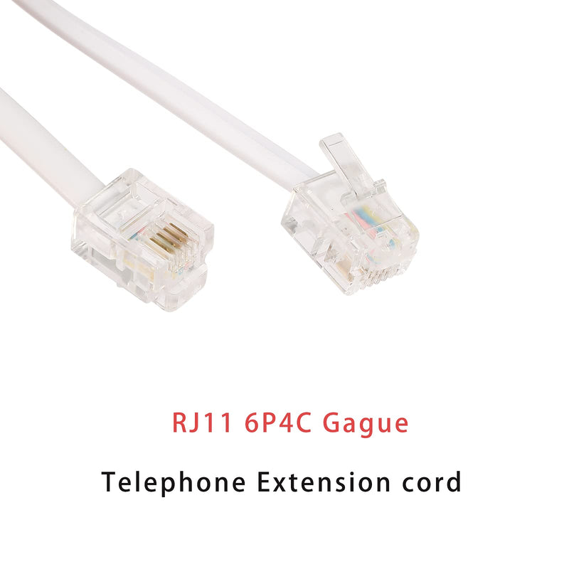 [Australia - AusPower] - 100 Feet Long Telephone Extension Cord Phone Cable Line Wire, with Standard RJ11 Plug and 1 in-Line Couplers and 55Cable Clip Holders-White (100 Feet) 100 Feet 