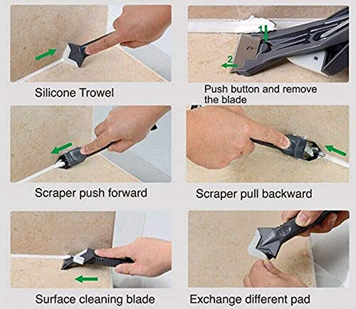[Australia - AusPower] - 3 in 1 Silicone Caulking Tools, Glass Glue Angle Scraper, stainless steelhead Caulk Remover and Sealant Scraper, For Kitchen Bathroom Window And Frames Sealant Seals (1 Pack) 3 in 1 