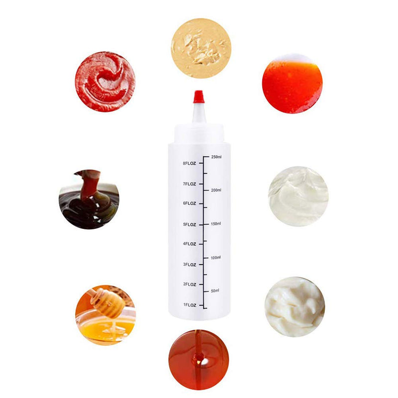 [Australia - AusPower] - 15 Pack 8oz Plastic Scale Squeeze Bottle,Clear Condiment Squeeze Bottles,Squirt Bottles with Red Tip Cap for Ketchup,BBQ,Sauces,Art and Crafts 