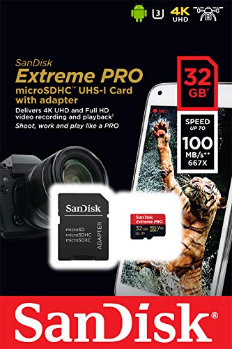 [Australia - AusPower] - SanDisk Extreme PRO microSDHC Memory Card Plus SD Adapter up to 100 MB/s, Class 10, U3, V30, A1 - 32GB SDSQXCG-032G 