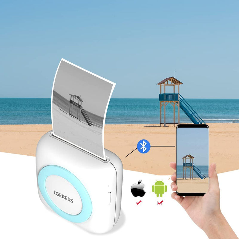 [Australia - AusPower] - Mini Printer, IGERESS Wireless Bluetooth Pocket Thermal Printer, Sticker Printer, Portable Notes Picture Printer Receipt Paper Printer Compatible with iOS and Android 