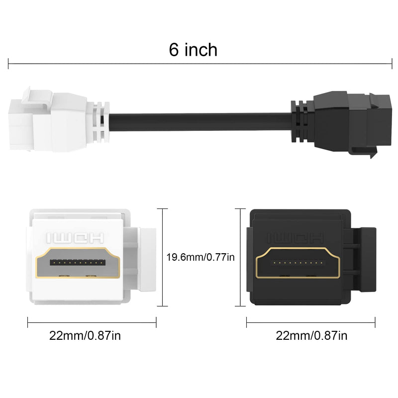 [Australia - AusPower] - VCE HDMI Pigtail Cable 10-Pack, HDMI Keystone Jack Female to Female HDMI Keystone Coupler for Keystone Wall Plate - 6 Inch 