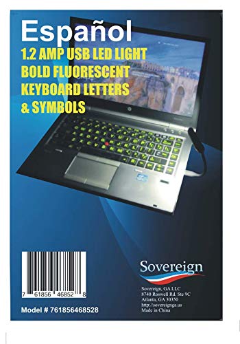 [Australia - AusPower] - Spanish/English Keyboard Stickers with Fluorescent Inlays. Large Symbols Will Not Wear, Smudge or Fade. for All Laptop and Desktop Keyboards Also Free USB LED Light (White). 