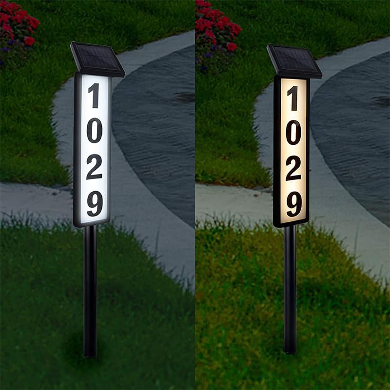 [Australia - AusPower] - Solar Lighted House Address Numbers Sign, Megfiehun Solar Powered House Numbers Light, LED Illuminated Outdoor Address Plaque for Home Yard Garden House 