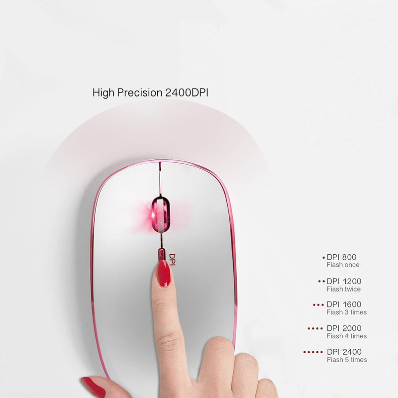[Australia - AusPower] - Wireless Mouse for Laptop, J JOYACCESS 2.4G Ultra Thin Silent Mouse with USB Receiver, 2400 DPI Portable Mobile Optical Cordless Mouse for Laptop,Computer,MacBook,Windows, Chromebook, PC(White + Pink) White + Pink 