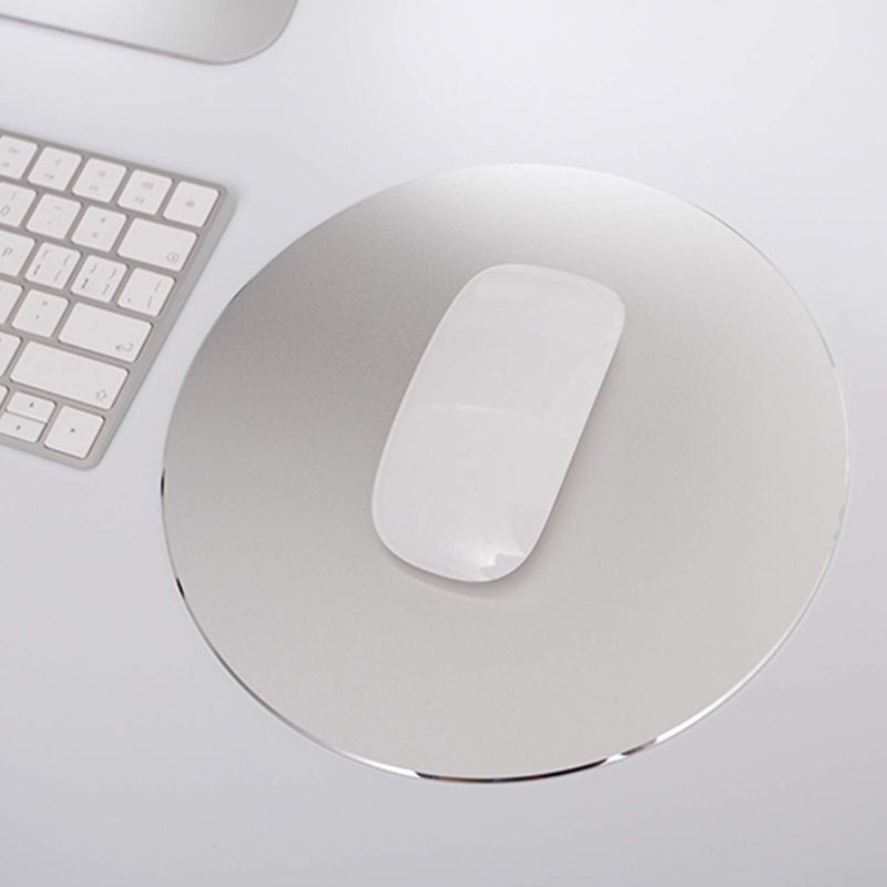 [Australia - AusPower] - DSKKWS Metal Aluminum Mouse Pad, Office Thin Hard Mouse Mat Leather Surface Double Side Precision Silver and Black Mouse Pads for Fast and Accurate Control(Round) Silver Round 