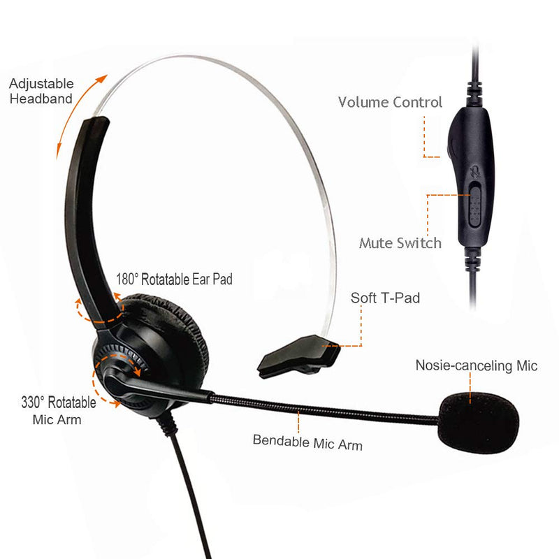 [Australia - AusPower] - Cosyplus 2.5mm Telephone Headset Monaural with Noise Cancelling Microphone for DECT AT&T ML17929 Vtech Panasonic KX-T7630 Polycom Clarity XLC3.4 Office IP and Cordless Dect Phones（T10） 