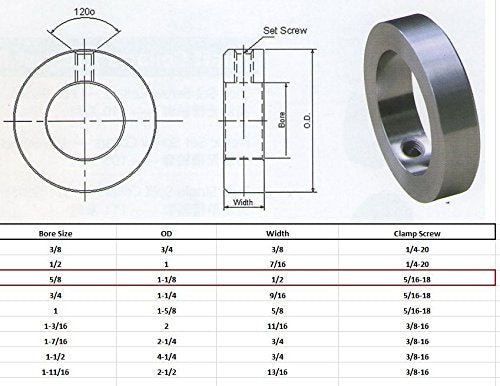 [Australia - AusPower] - Jeremywell 5/8" Bore Solid Steel Zinc Plated Shaft Collars Set Screw Style (4 PCS) 