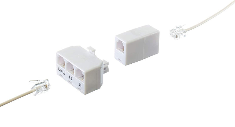 [Australia - AusPower] - Telephone Splitter 2 Line Adapter - 3-Way Splitter (Line 1, Line 2, and Twin Line) - Dual Line Separator - 4 Conductor Connector (2 Phone Lines) - White, 2 Pack White, 3 Way 