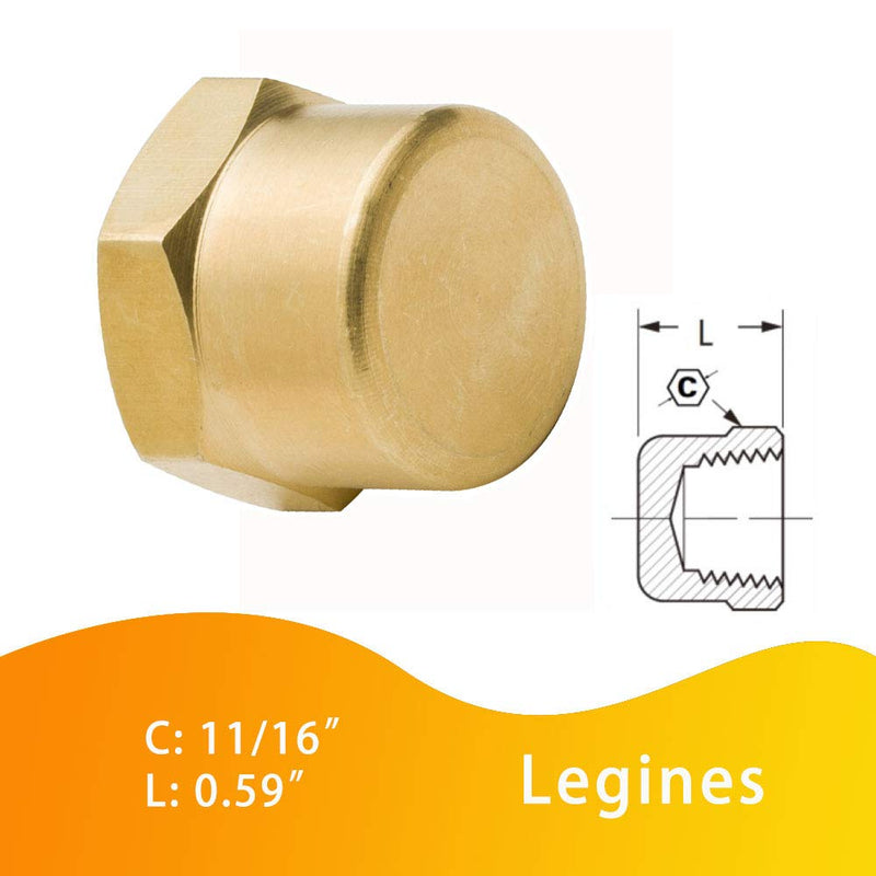 [Australia - AusPower] - Legines Brass Pipe Fitting Cap 1/4" NPT Female Hex Head 1200psi High Pressure, 5pcs 