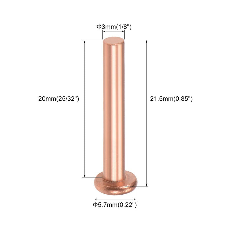 [Australia - AusPower] - uxcell 25 Pcs 1/8" x 25/32" Flat Head Copper Solid Rivets Fasteners 1/8" x 25/32" 