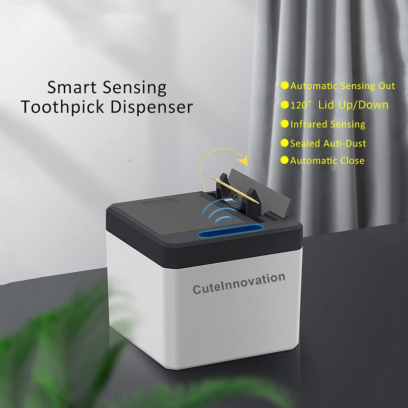 [Australia - AusPower] - Innovation Automatic Auto Toothpick Dispenser, Smart Toothpick Holder Box, Infrared Sensor Toothpick Box for Home Restaurant Office (White) White 