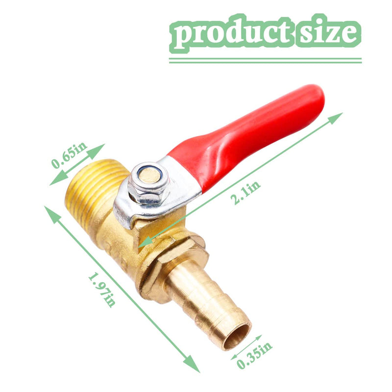 [Australia - AusPower] - Tnuocke 2pcs Brass 3/8" NPT Male Thread x 3/8" Hose Barb Ball Valve Shut Off Switch Pipe Tubing Fitting Coupler,180 Degree Red Operation Handle H-054-3/8NPT-3/8 