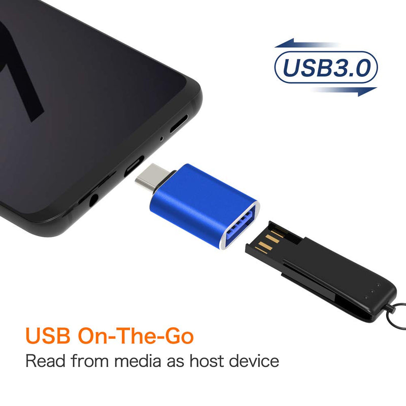 [Australia - AusPower] - USB C to USB Adapter [2-Pack], JXMOX Thunderbolt 3 to USB 3.0 OTG Adapter Compatible MacBook Pro,Chromebook,Pixelbook,Microsoft Surface Go,Galaxy S8 S9 S10 S20 Plus,Note 8 9,Pixel 2 3(Blue) Blue 
