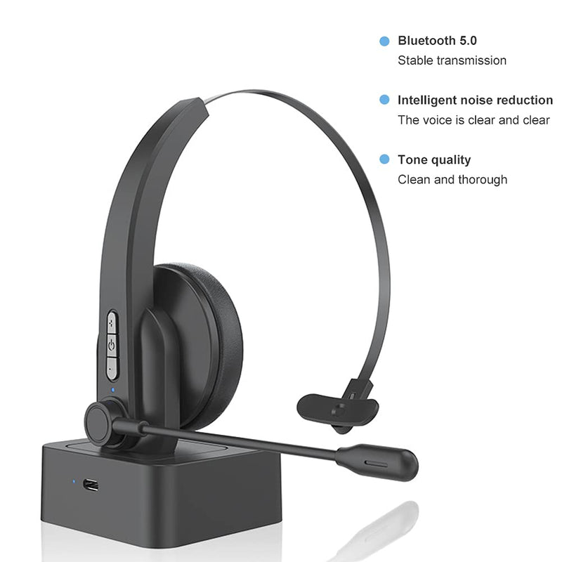 [Australia - AusPower] - iayokocc Bluetooth Headset 5.0 with Noise Cancelling Mic Wireless Headset 30-60Hrs Talktime Bluetooth Phone Headset for Truck Driver, Desk Phones and PC’s (Black) Black 