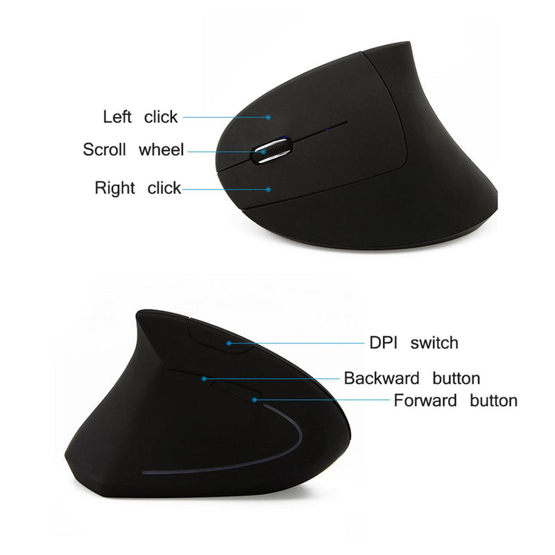 [Australia - AusPower] - Left-Handed Mouse,2.4G Wireless Vertical Ergonomic Optical Mouse Portable Office Gaming Cordless Mice with USB Receiver for PC Laptop Computer Desktop,800/1200/1600DPI 6 Buttons,Breathing LED Light Black 1 