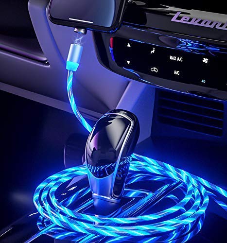 [Australia - AusPower] - LED Flowing Magnetic Charger Blue Cable Light Up Candy Moving Party Shining Charger Phone Charging Cable Magnetic streamer absorption USB Snap Quick Connect 3 in 1 USB Cable (1 Cable+3 Magnetic Plugs) （3.3ft） 1 Blue Cable+3 Magnetic Plugs 