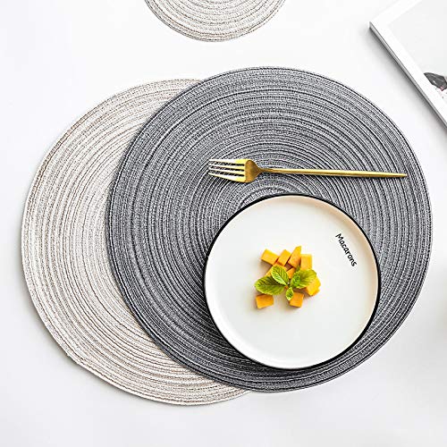 [Australia - AusPower] - ADIDO EVA Round Placemats Set of 4 Heat Resistant Braided Place Mats 11.8 inch for Kitchen Table Silver 11.8 Inch Diameter 