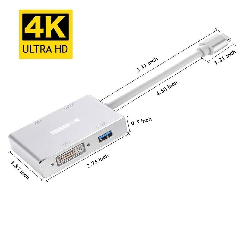 [Australia - AusPower] - USB C to HDMI/DVI/VGA Adapter, MONODEAL 4 in 1 USB 3.0 Type-C Hub VGA/HDMI/DVI Video Adapter, 4K UHD Male to Female Multi-Display Video Converter 