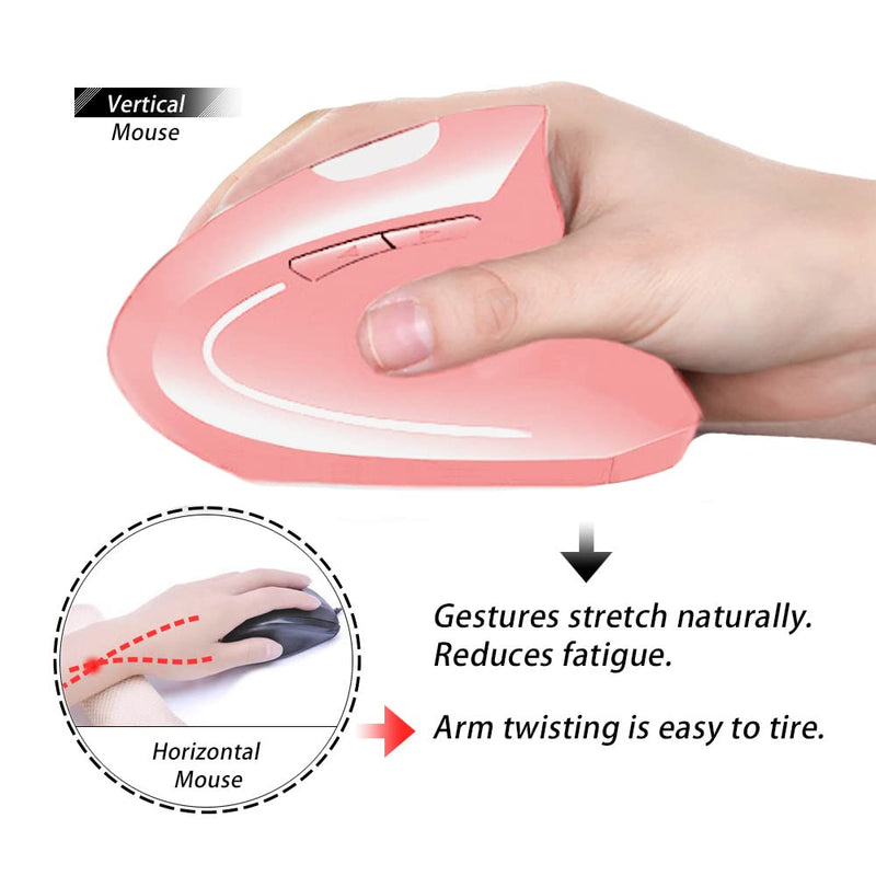 [Australia - AusPower] - Vertical Mouse, Right Handed 2.4GHz Wireless Ergonomic Rechargeable Vertical Mouse with 4 Adjustable DPI 800/1200/1600/2400, 6 Buttons,Compatible with PC, Desktop,Mac (Pink)… Pink 