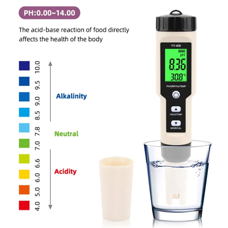 [Australia - AusPower] - 4 in 1 Portable Water Quality Monitor Test Pen 0.01-14.00pH Measuring Range PH ORP H2 Temperature Tester YY-400 