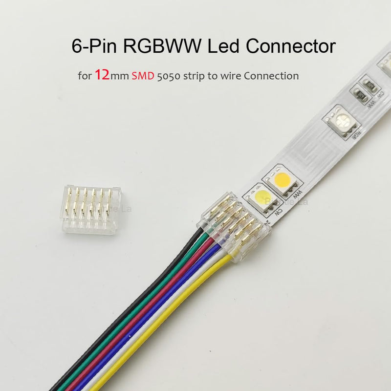 [Australia - AusPower] - Biantie La RGBWW LED Strip Light Connectors - 6-Pin 12mm Solderless Clips for SMD 5050 Strip-to-Wire Joints (Pack of 20) 