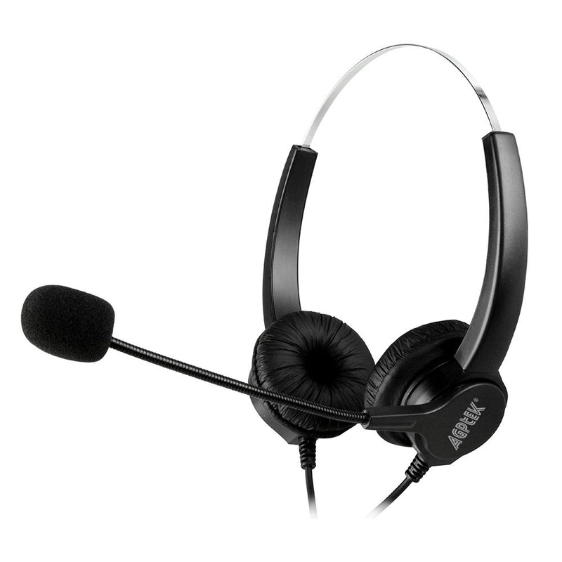 [Australia - AusPower] - AGPTEK Hands-Free Call Center Noise Cancelling Corded Binaural Headset Headphone with 4-Pin RJ9 Crystal Head and Mic Microphone for Desk Phone - Telephone Counselling Services, Insurance, Hospitals 4-Pin RJ9 Binaural Headset 