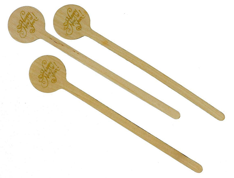 [Australia - AusPower] - Perfectware 6" Wooden Cocktail/Coffee Drink Stirrers with Happy New Year Print-Pack of 50ct. Custom Printed in Gold 