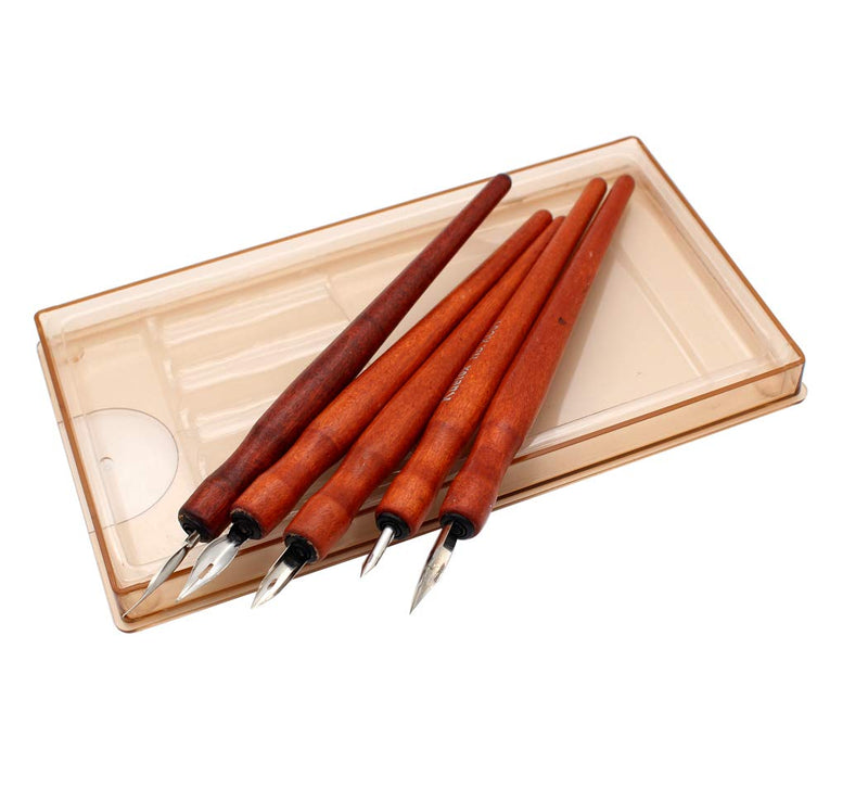 [Australia - AusPower] - Hillento Comic Dip Pen Set, 5 Wooden Pen Handler Artist Cartoon Pen Set Calligraphy Dip Pens with 5 Nibs - Great for Manga/Comic/Calligraphy/Word Art/Pen-and-Ink Drawing 