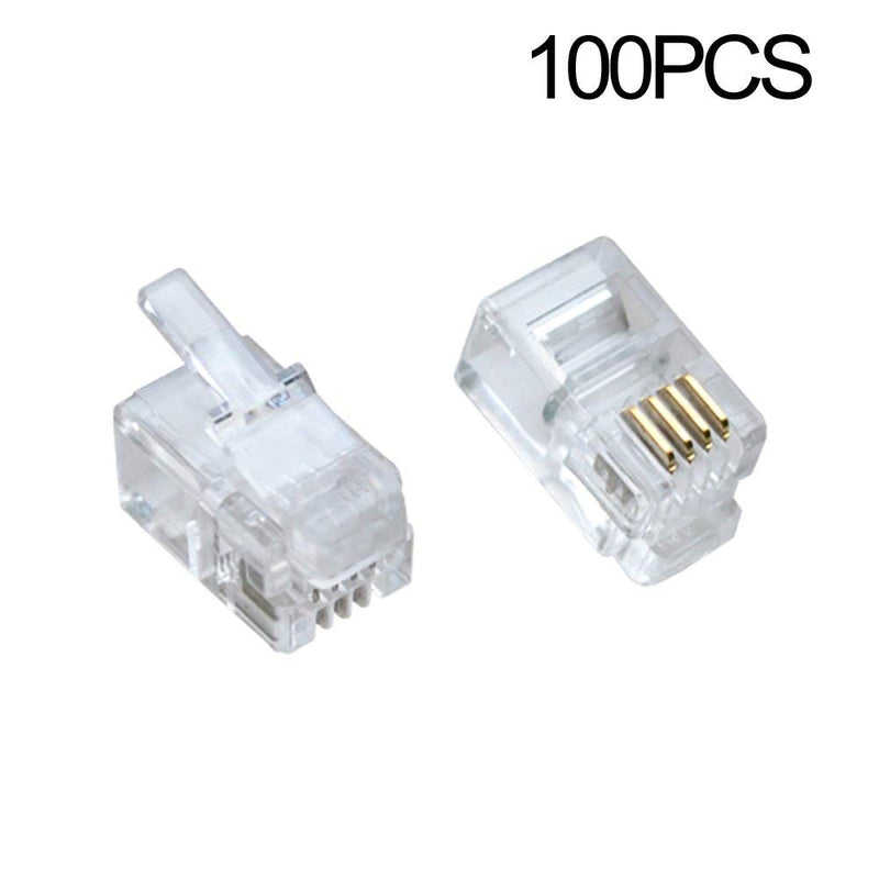 [Australia - AusPower] - SMITON 100Pack Transparent Color RJ9 Telephone Cable Plug 4P4C Connector 