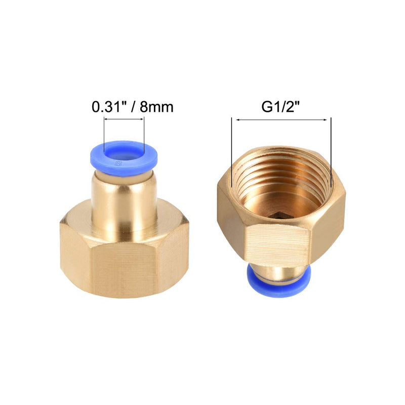 [Australia - AusPower] - uxcell Push to Connect Tube Fitting Adapter 8mm Tube OD x G1/2 Female Straight Pneumatic Connecter Connect Pipe Fitting 4pcs 
