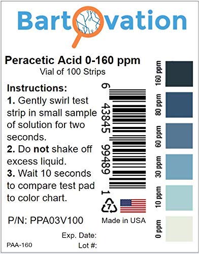 [Australia - AusPower] - Peracetic Acid Test Strips, 0-160 ppm [3 Vials of 100 Strips in Moisture-Wicking Bottles] 