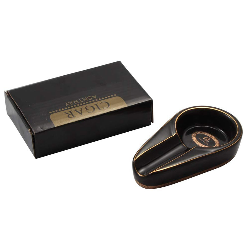 [Australia - AusPower] - Galiner Cigar Ashtray, Travel Ashtray, Outdoor Ceramic Ash Tray (Black With Golden line) Black 