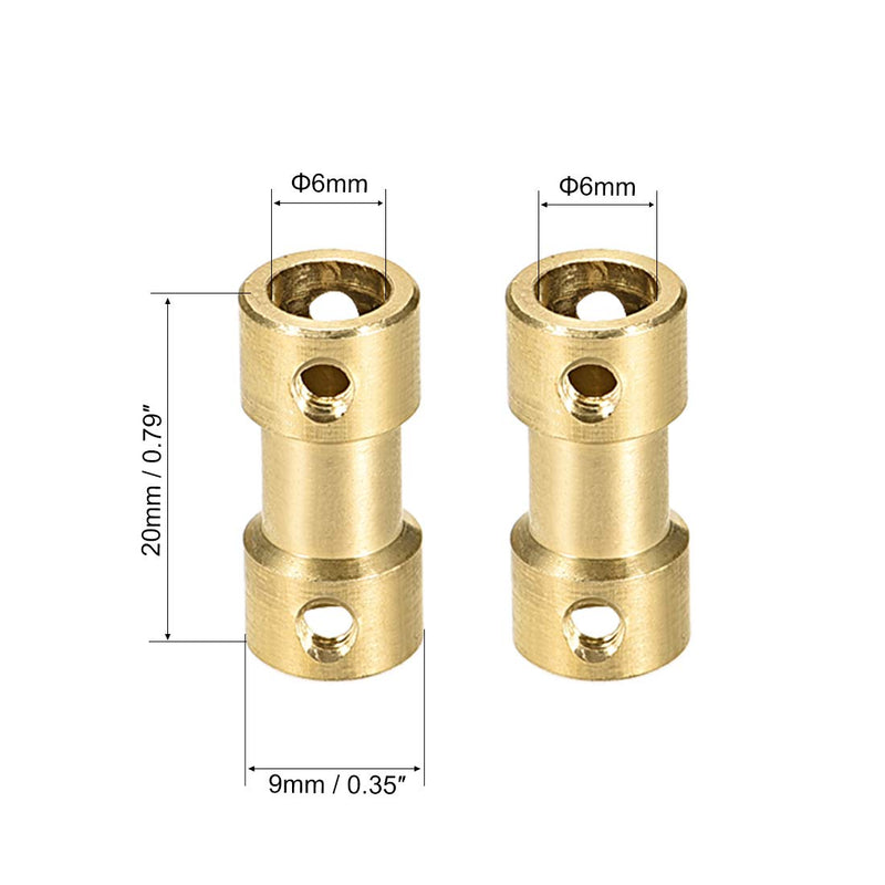 [Australia - AusPower] - uxcell 6mm to 6mm Bore Rigid Coupling, 20mm Length 9mm Diameter, Copper Shaft Coupler Connector, Brass Tone 4Pcs 
