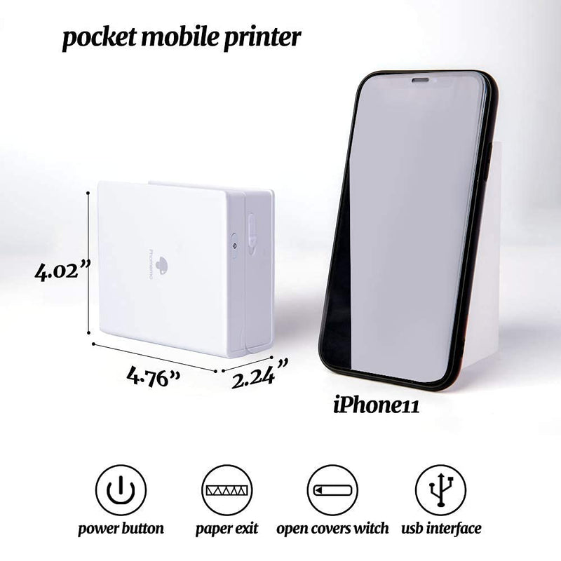 [Australia - AusPower] - Phomemo Mini Bluetooth Mobile Printer - M02 Pocket Thermal Printer Portable Hand-held Ink-less Printers, Compatible with iOS/Android for Learning, To-do Lists, Journals, Planners, Scrapbooks, Labeling White 
